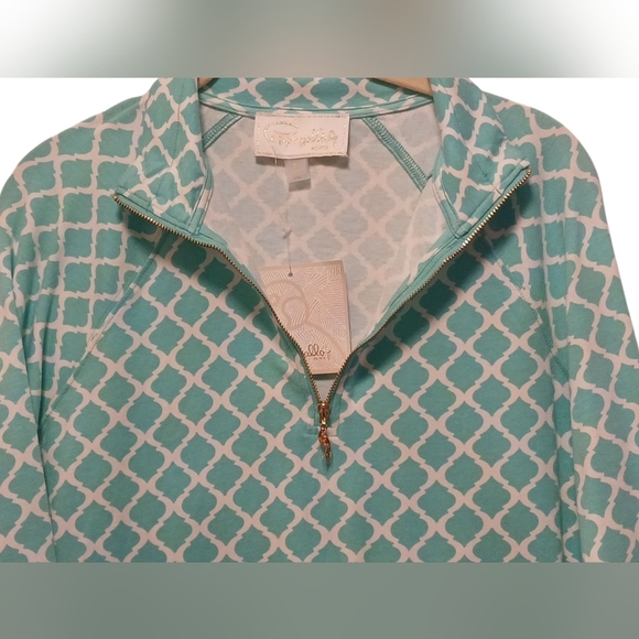 Pappagallo - NWT, Turquoise & White Diamond Print, Long Sleeve Pullover Warm-up - Picture 5 of 11